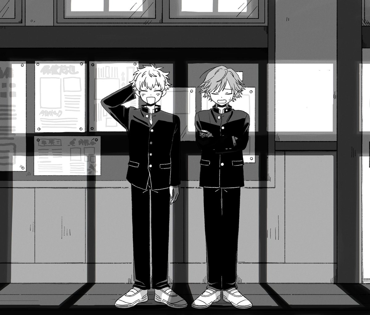 謙也が騒いだ連帯責任で一緒に廊下に立たされる