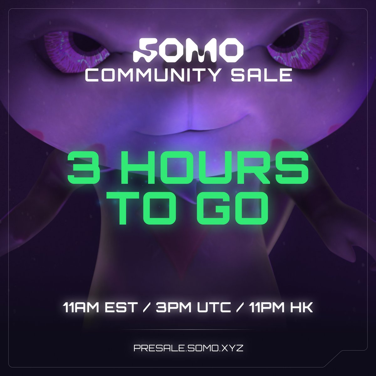 3 hours until the $SOMO Sale.

Will you join SOMO in our quest for dominance of the gaming, collectible and entertainment industries?

Built for the masses, powered by the blockchain.

Community sale: presale.somo.xyz. 1/2