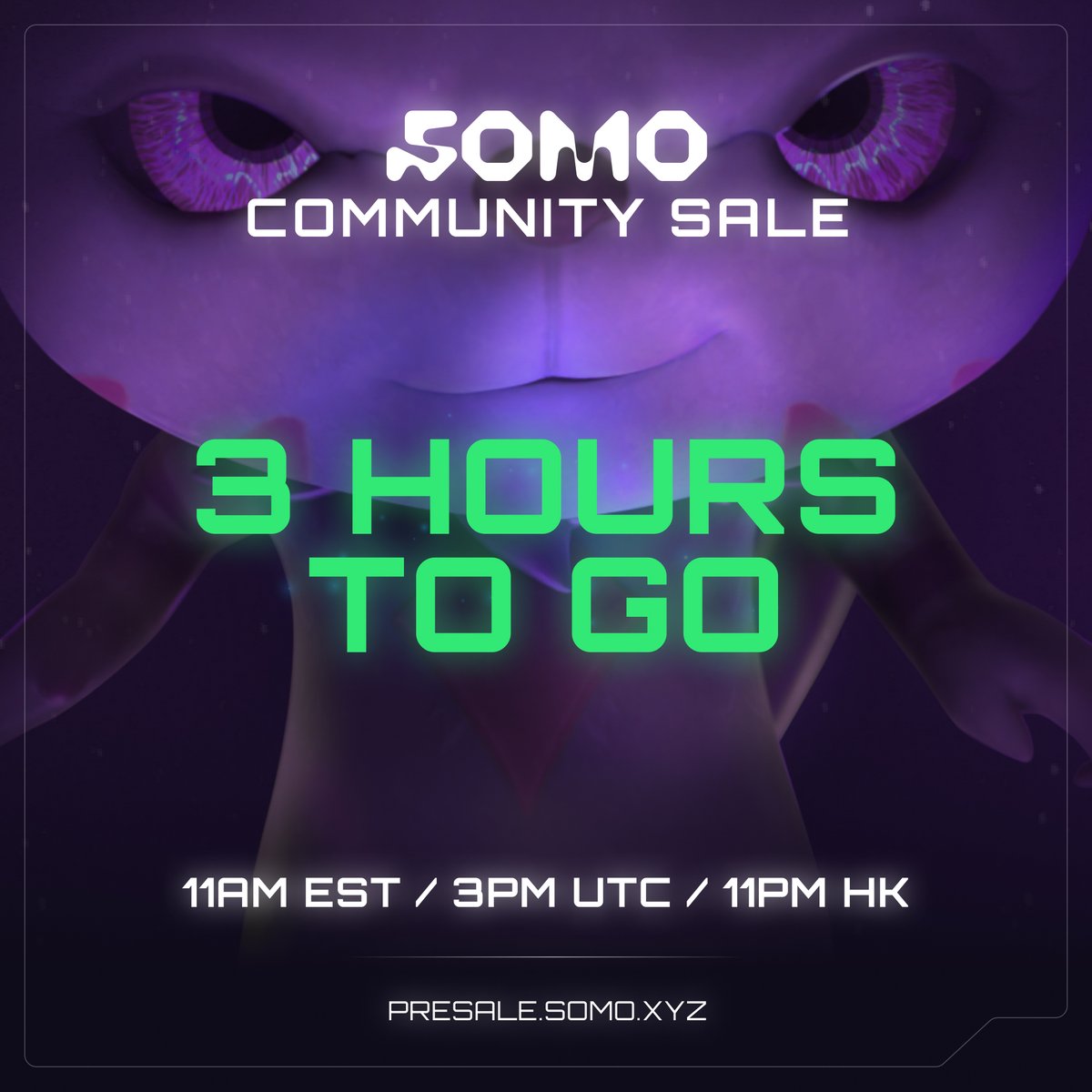 3 hours until the $SOMO Sale. Will you join SOMO in our quest for dominance of the gaming, collectible and entertainment industries? Built for the masses, powered by the blockchain. Community sale: presale.somo.xyz. 1/2