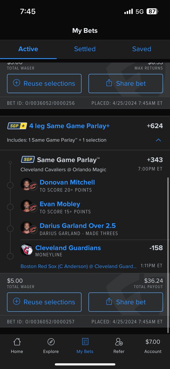 My Cleveland sports AKA @gabbgoudy parlay