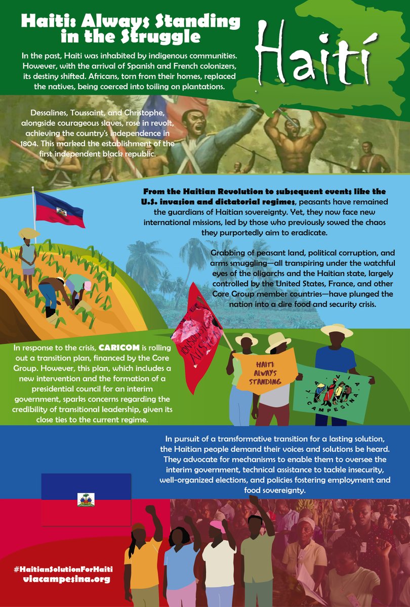 🌱Haiti's history bears witness to the resistance of its people. Today, faced with a food and security crisis, the Haitian nation calls for a future shaped by its own voices and solutions. #HandsOffHaiti viacampesina.org/en/haiti-anoth… @CLOC_LVC