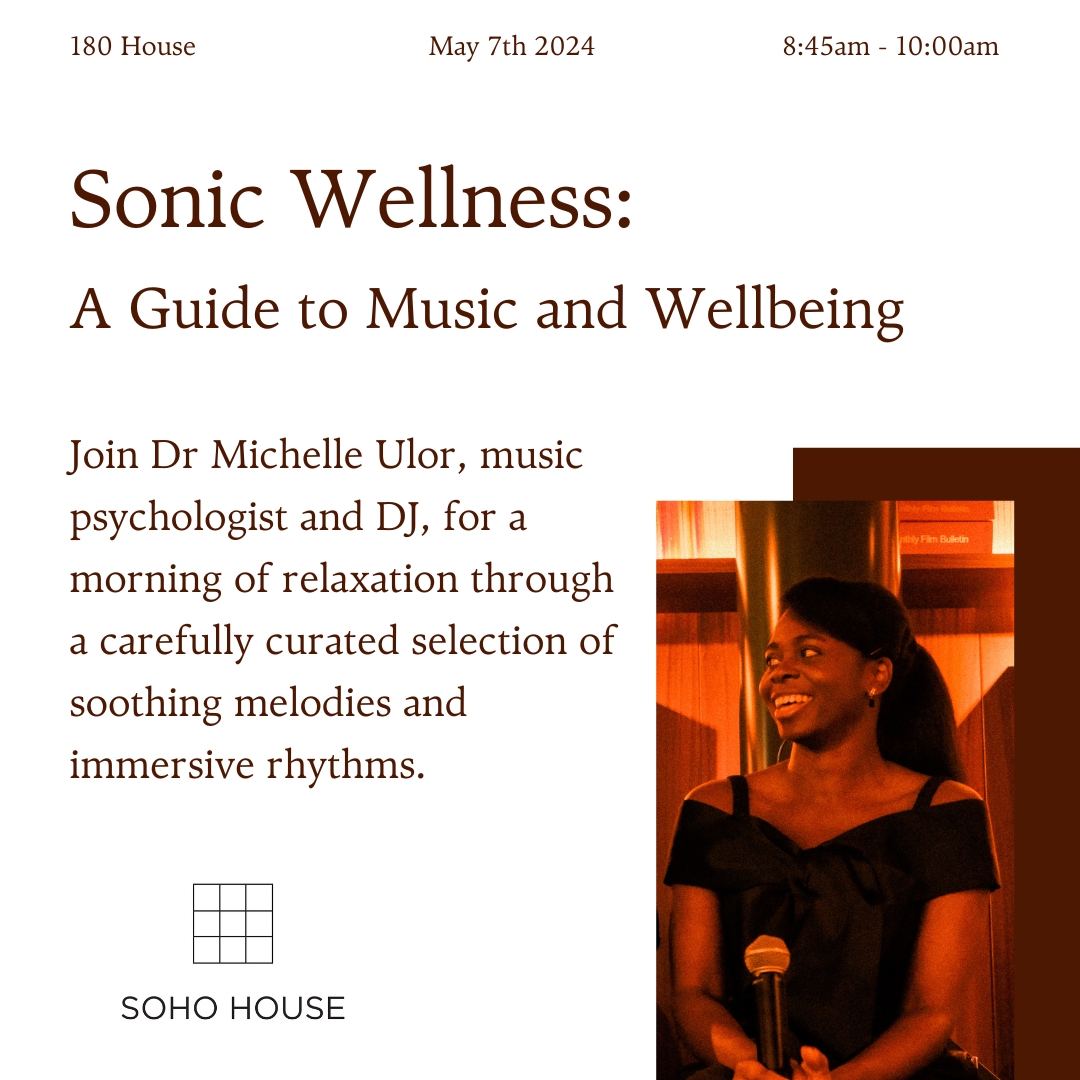 Excited to share I've partnered with @sohohouse for their wellbeing series at 180 House 🌿

I'll lead science-based wellness sessions for members to explore ambient sounds & understand how music enhances wellbeing. Members can sign up for my first session on 7th May via the app!