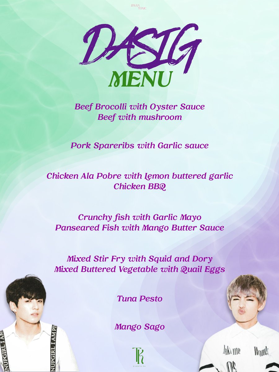 Can you handle this much deliciousness? Check out our mouthwatering buffet options! 💜💚

#DASIG_Taekook
🗓️ 04•28•24 | 12PM
📍 Sedretos Royale, Marikina