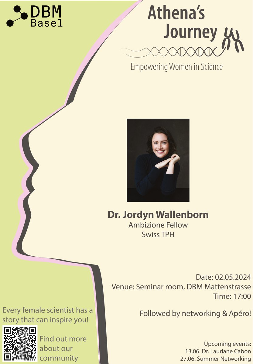 Join us for the next Athena's Journey Event on May 2nd and meet our speaker @Dr_Wallenborn , PhD, MPH! Hope to see you on May 2nd at 5 pm, Seminar room at DBM Mattenstrasse - followed by a networking Apéro (registration: lnkd.in/eRZdeT65 )