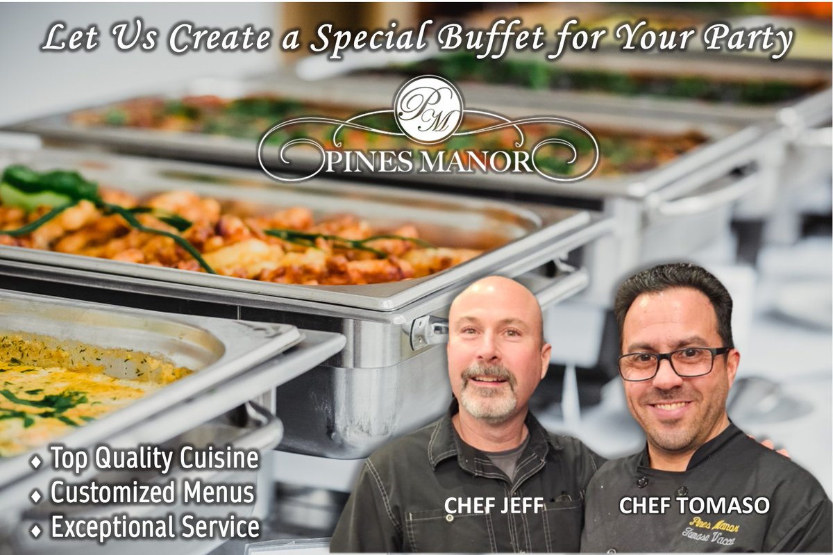 Let Chef Jeff & Chef Tomaso create a magnificent #buffet for your #party or #event at the Pines Manor, Central #NewJersey's premier #BanquetHall and #ConferenceCenter. Call 732-287-2222.