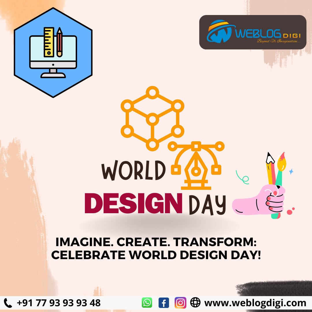 Imagine. Create. Transform: Celebrate #WorldDesignDay!
#WebLogDigi #SocialMediaMarketing #DigitalStrategy #digitalmarketingservices #digitalmarketingagency #hyderabad #branding #DesignDay #DesignInspiration #DesignCommunity #DesignLove #DesignLife #CreativeDesign