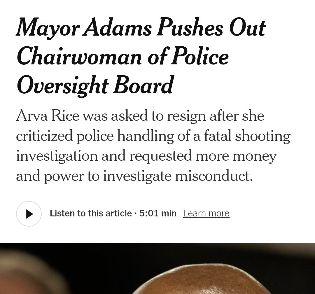 Incredible. To be clear, Rice - who was largely deferential to the NYPD throughout her term - is now fired for accurately stating that the NYPD withheld evidence in the Kawaski Trawick case, a simple statement of fact. There will be NO criticism of NYPD in Adams' administration.