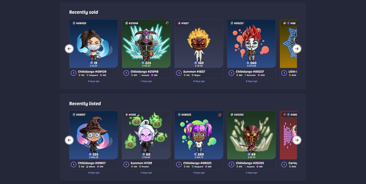 GM Chibi Army 🍡 A sneak peek of our new Dashboard 👺 Floor Price section: Each chibi season, tribute, mythic and races will now show their own floor price Most Powerfull section: Most powerfull chibis that are available for purchase on the Marketplace, sorted by Battle Power