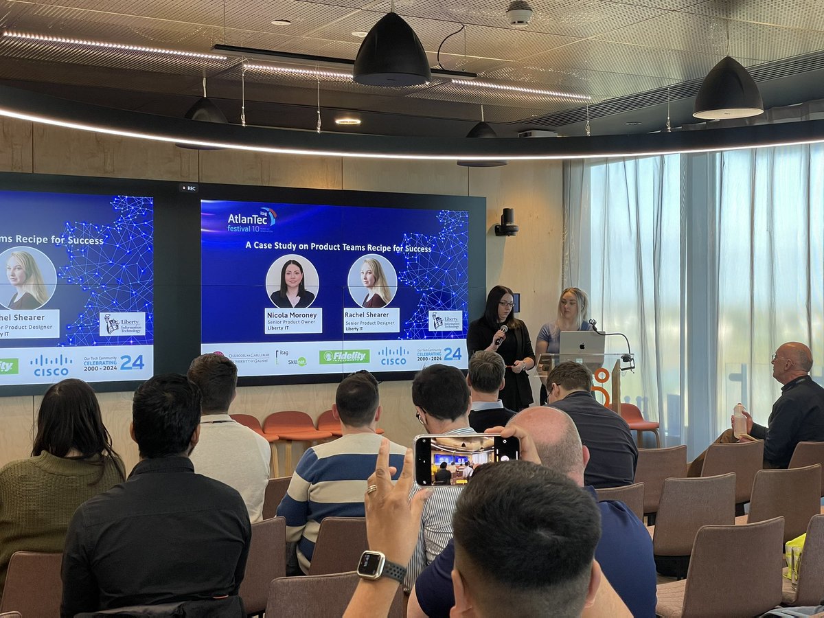 DiarmaidOF's tweet photo. Nicola Moroney and Rachel Shearer unveil the 'recipe for success' in product building teams 🚀#Teamwork #ProductBuilding #AtlanTecFestival https://t.co/TiV7z5TtRQ