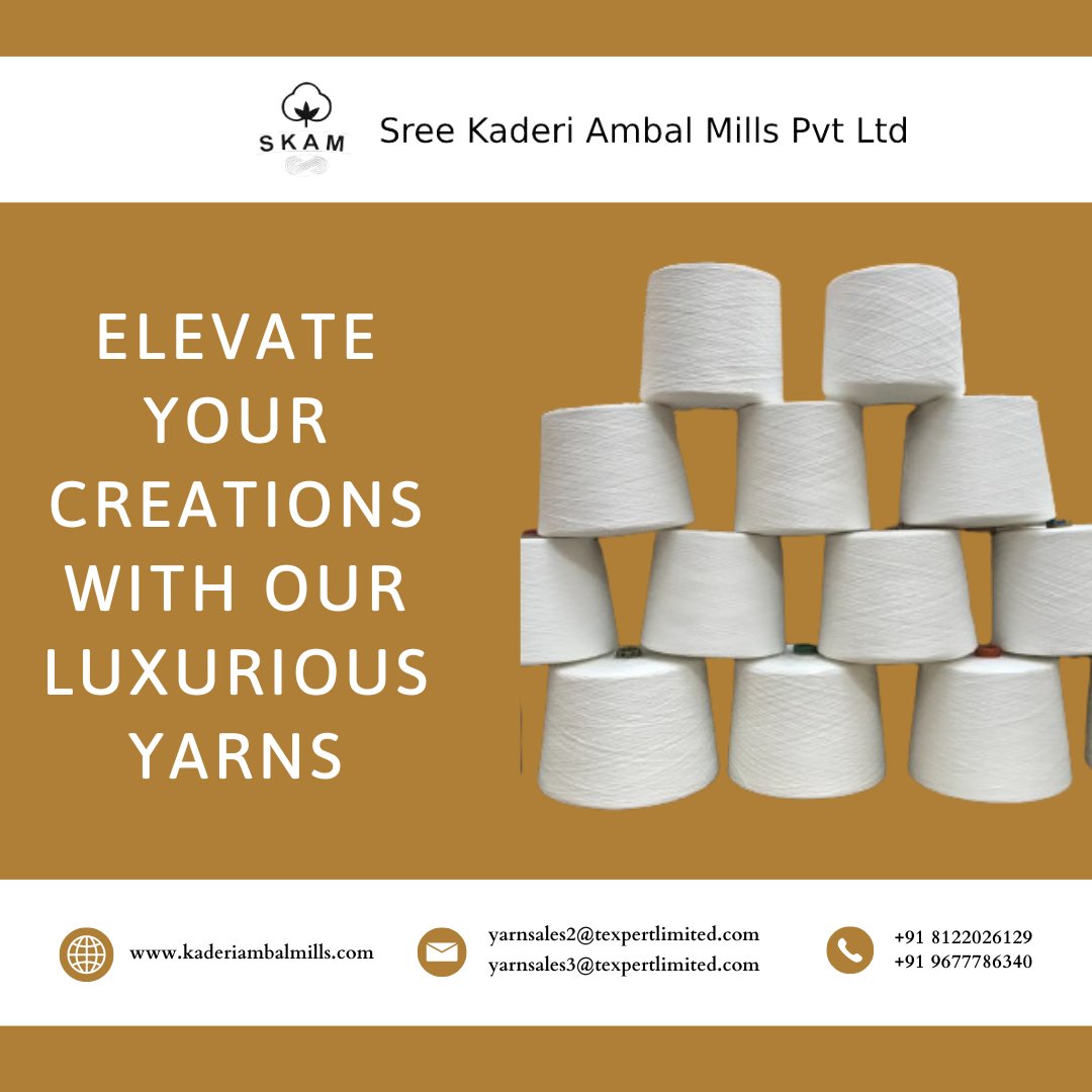 Elevate your creations with our luxurious yarns.
Visit us: kaderiambalmills.com

#yarns #kaderiambalmills #skam #knittingyarnmanufacturers #polyesteryarnmanufacturersinindia #spunyarnmanufacturersinindia #textileyarnmanufacturers #yarnmanufacturingcompanies #spunpolyesteryarn