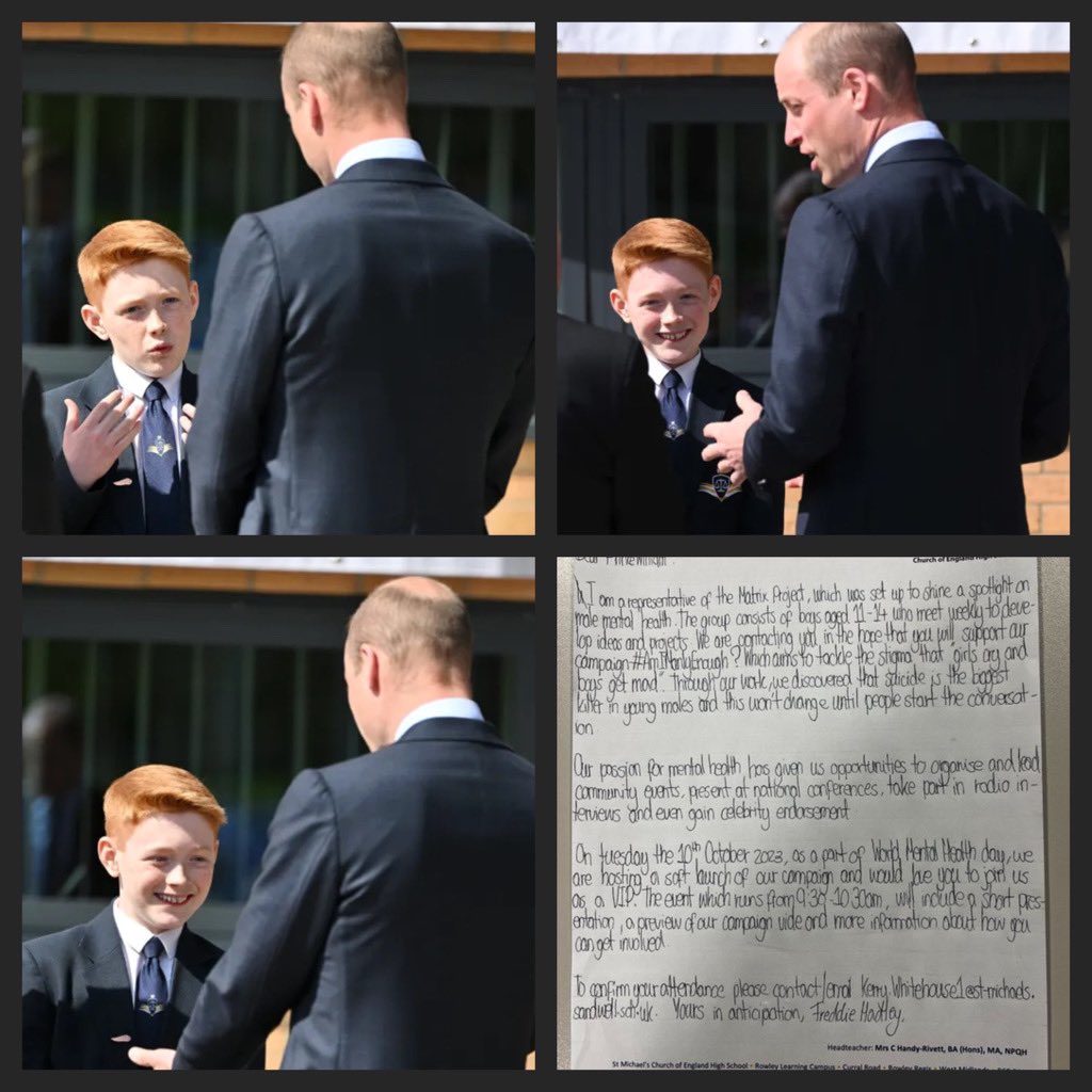 A day I think this young gentleman will never forget as Prince William The Prince of Wales meets a young lad called Freddie Hadley 12 who penned a heartfelt letter to him and surprised him with a visit and chatted to him about his campaign am I manly enough #AmIManlyEnough