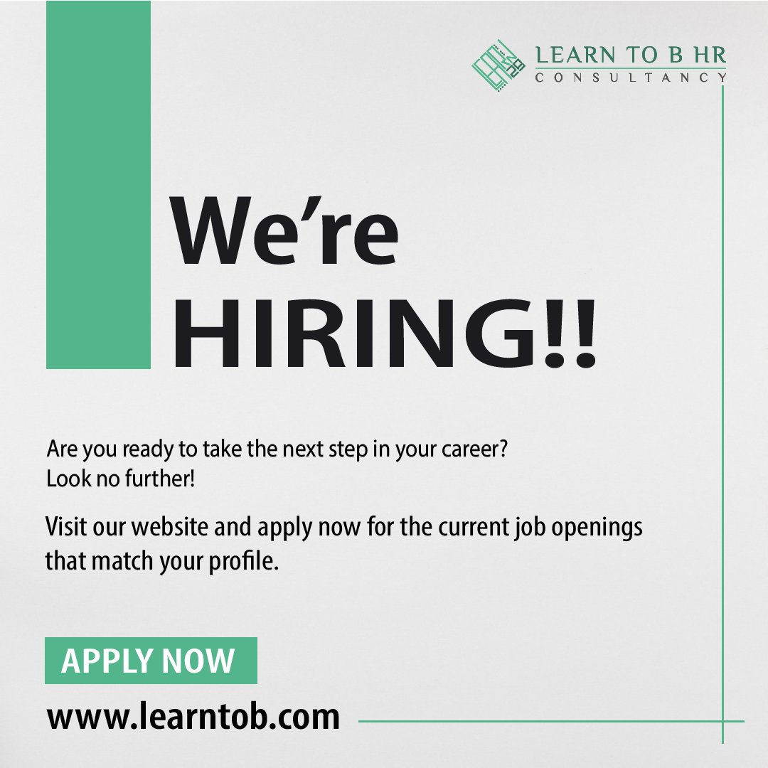 💼 WE ARE HIRING!

Are you ready to take the next step in your career journey? 

Visit and Apply now at learntob.com/careers/ to start your professional ascent. 

#LEARNTOB #Learntob #Hiring #career #CareerGrowth #ApplyToday