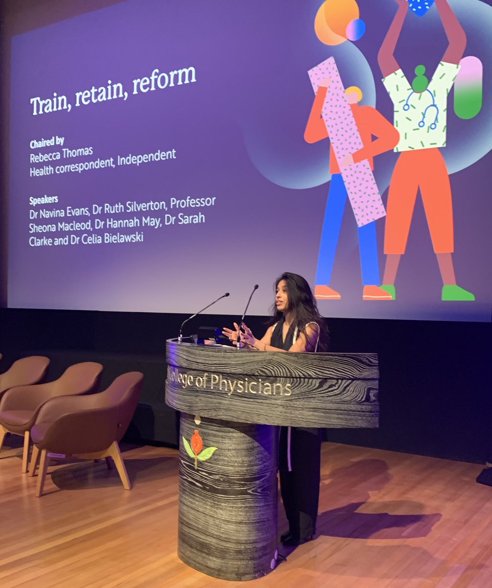 RCPhysicians's tweet photo. Great train, retain, reform workforce session chaired by @Rebeccasmt #RCPMED24. What will it take to make the NHS long term workforce plan a reality, different ways of training  and working, a stronger focus on SAS and LE drs &amp; making retire and return easier amongst the themes. https://t.co/hV8DHxa9Pv