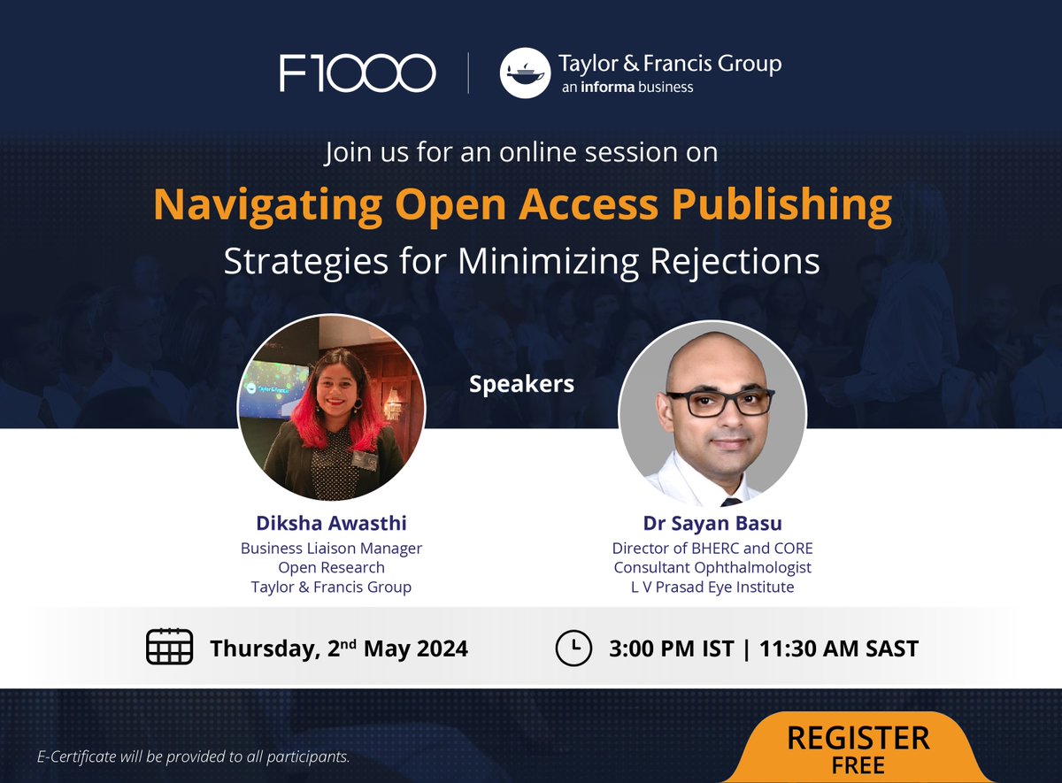 An introduction to Open data at F1000, this session will look specifically at open research publishing, source data, plagiarism, language issues, opinion and review, and author response. Don't miss out, Register now! 🔗 : spr.ly/6017bsYcW