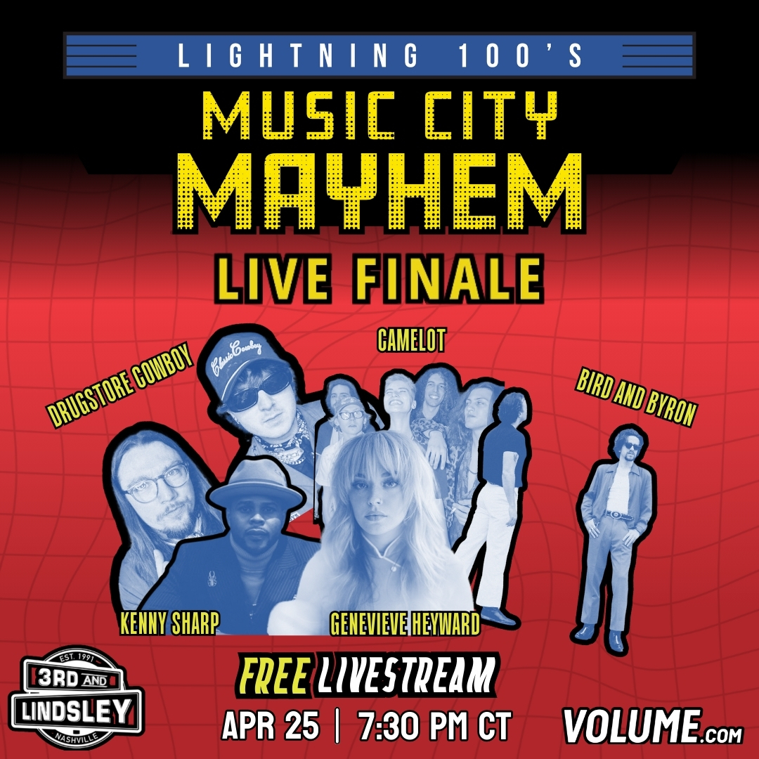 Streaming live TONIGHT @ 7:30PM CT, catch the @Lightning100 Music City Mayhem Finale on @GetOnVolume! The five finalists will be performing live at @3rdandlindsley. Get your free tickets here: bit.ly/L100-MusicCity…
