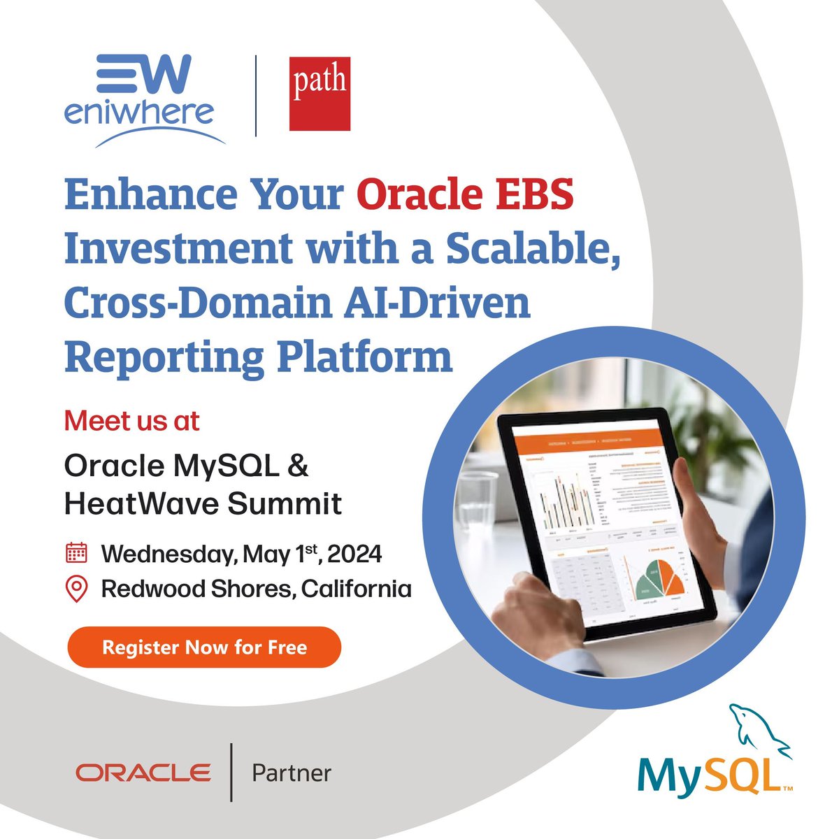 Excited for the #Oracle #MySQL Hosted – 2024 MySQL & HeatWave #Summit! Join #Path to discover #eniwhere, our AI-driven #reportingplatform, boosting #efficiency & #compliance for Oracle E-Business Suite. 

#Register for free: buff.ly/4aRicEa

#MySQLSummit #OraclePartner