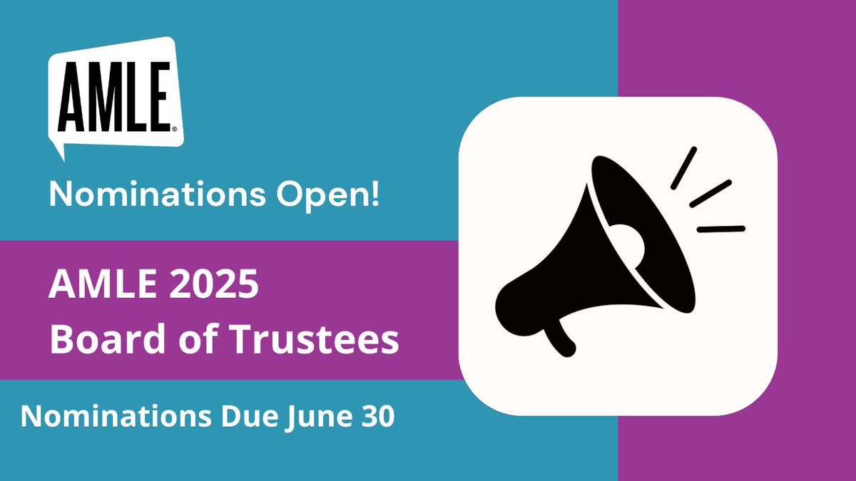 🌟 AMLE 2025 Board of Trustees Nominations are now open! Serve and shape the future of middle level education by joining our Board for a three-year term starting in January. Dive into the details of the roles and expectations on our website. 🌐 okt.to/VSm3vG