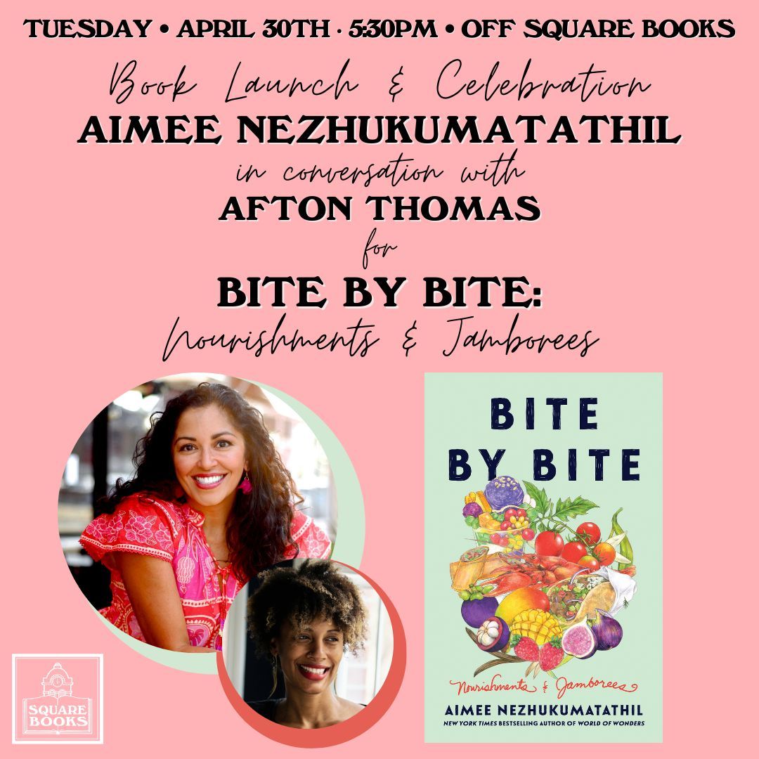 Join us Tuesday, April 30th at 5:30PM at Off Square Books for a book launch and celebration of Aimee Nezhukumatathil's Bite by Bite ✨ Aimee will be in conversation with Afton Thomas. Refreshments will be served by Bar Muse and Manila Skillet. Visit: buff.ly/4d9k3px