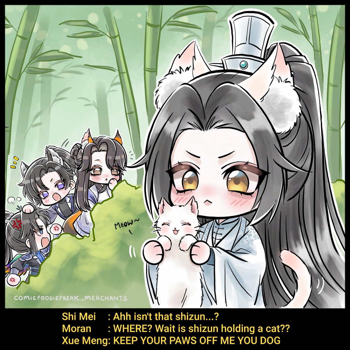 The trio looking for their shizun while their shizun is playing with a white cat 🦊🐶🦚 #chuwanning #moran #shimei #xuemeng #ranwan #dumbhuskyandhiswhitecatshizun  #二哈和他的白猫师尊