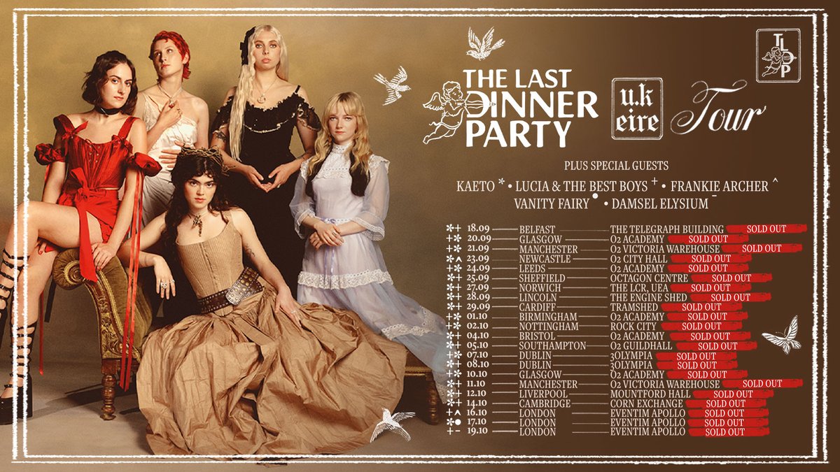 Ecstatic to be sharing our sold out UK and Èire tour with these super fabulous supports!!🏹🫀KAETO, @LuciaBestBoys, @frankiearcherm, @vanityfairydust, @damselelysium