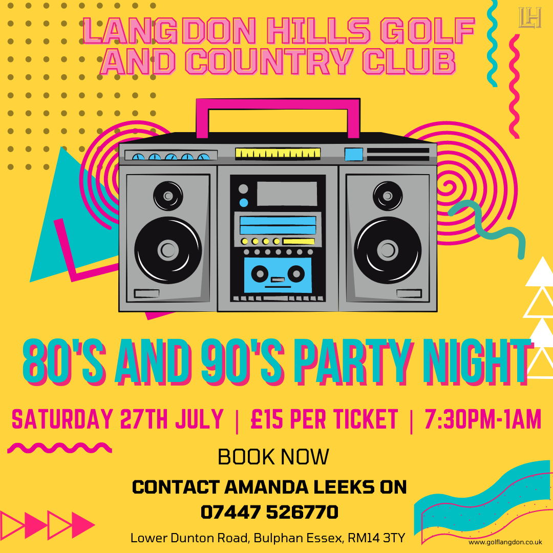 🎉80’s &amp; 90’s Party Night 🎉
Get ready to bust a move at the ultimate 80’s and 90’s bash! 
Saturday 27th July. 7:30 pm until 1 am. £15 per person.
Contact Amanda Leeks at 07447526770 to book your tickets now!  🪩🥳🍾