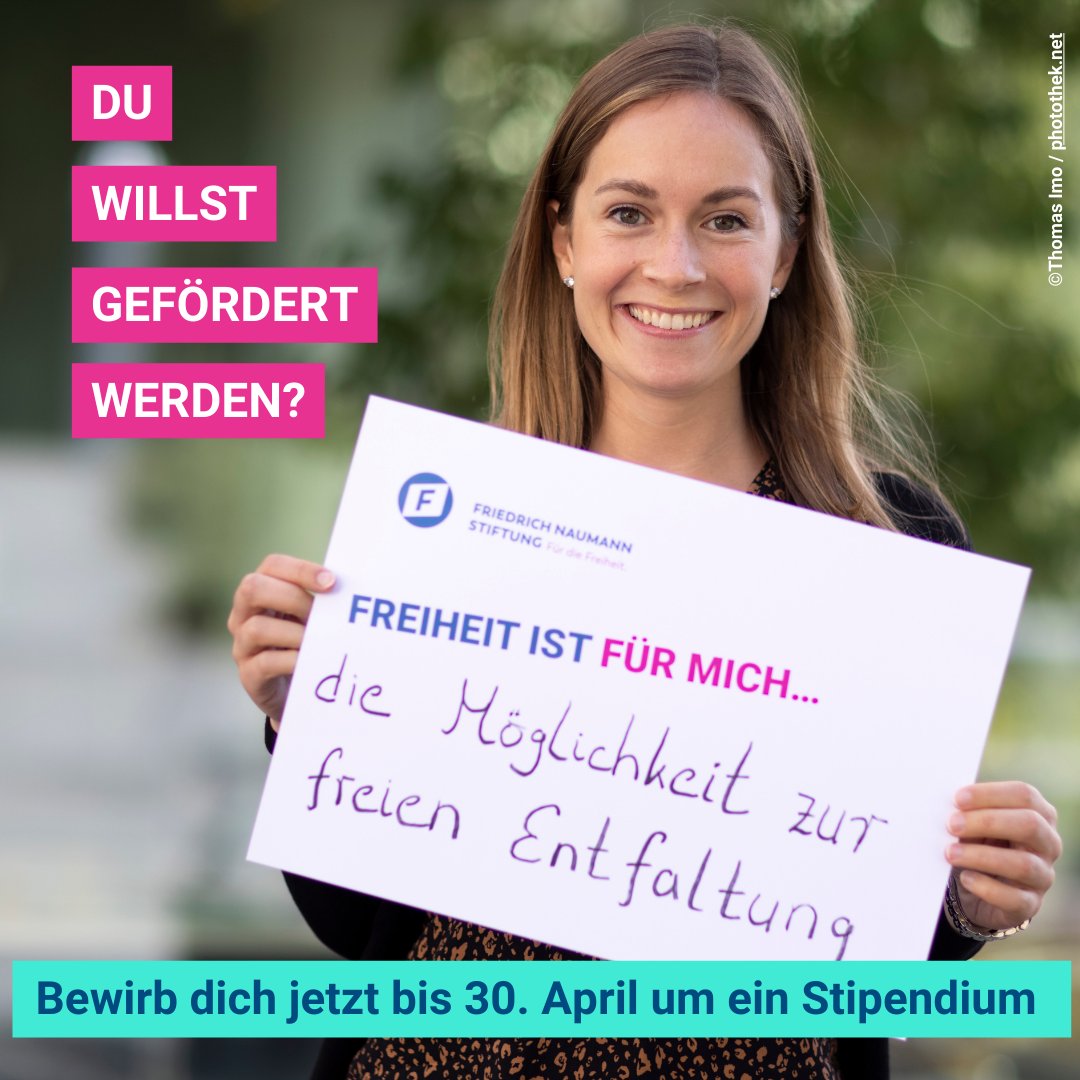 🎓Abitur mit Bravour bestanden?

🚀 📚 Dann starte dein #Studium mit einem #Stipendium der Friedrich-Naumann-Stiftung für die Freiheit!

💡 Es eröffnet dir nicht nur finanzielle Freiräume, sondern auch zahlreiche Möglichkeiten, dich gesellschaftlich und politisch zu engagieren.