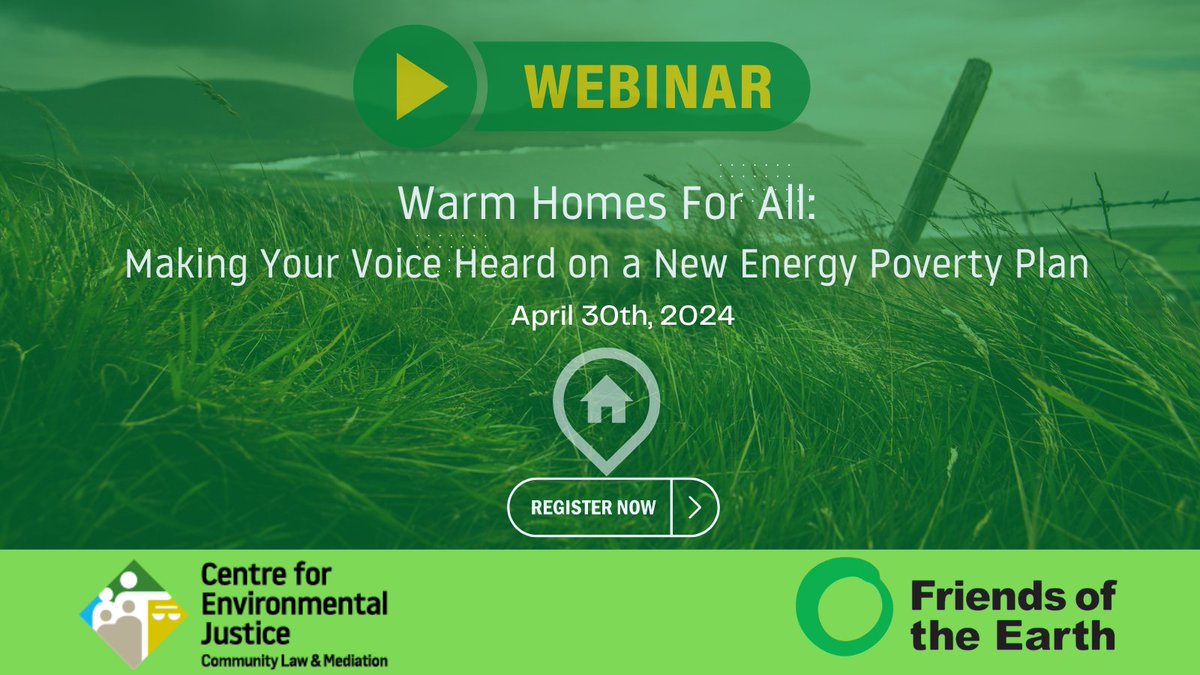 Join @foeireland & the CEJ on April 30th, for an interactive workshop empowering you to submit to the New Energy Poverty Action Plan consultation. Have your voice heard, share experiences, and advocate for warm homes & clean energy for all! Register: tinyurl.com/mpv2u42c