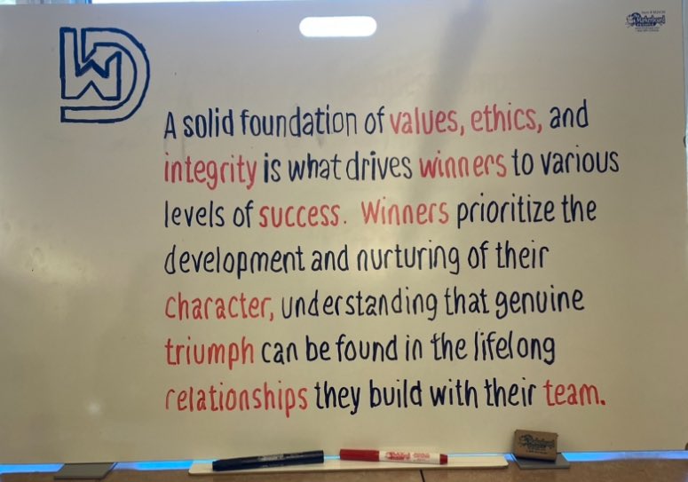 A solid foundation of values, ethics and integrity is what drives winners to various levels of success. Winners prioritize the development and nurturing of their character, understanding that genuine triumph can be found in the lifelong relationships they build with their team.