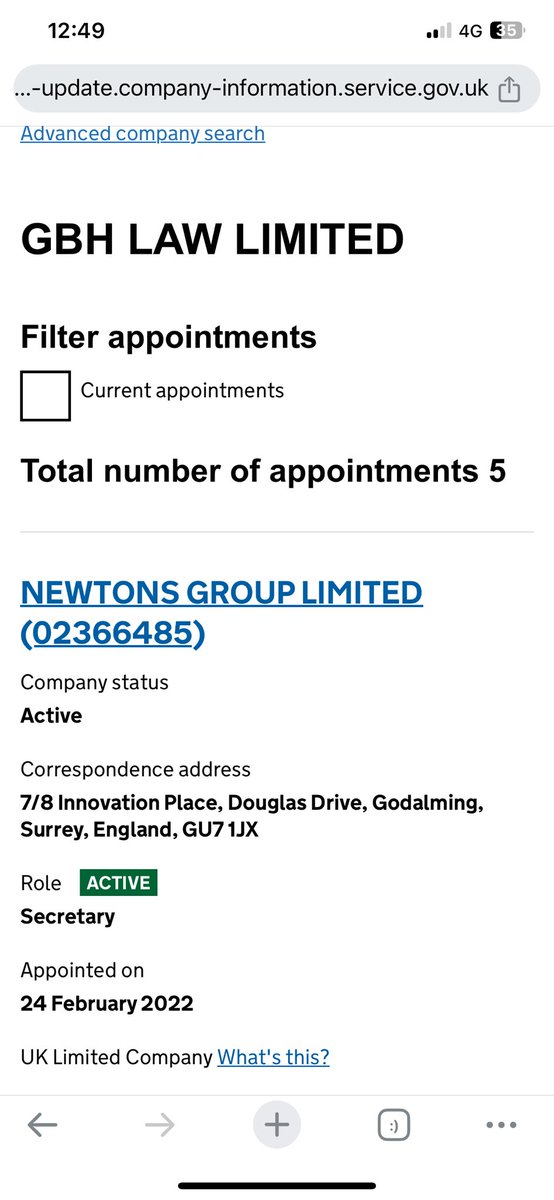 were brought by LP for £1M. The original debentures (2012) had a solicitor for the charge registered as GBH Law based Godalming. Can anyone explain the following that I found on CH, particularly the address changes for Seebeck 87, Swinton Reds 20 and Swindon Town FC.