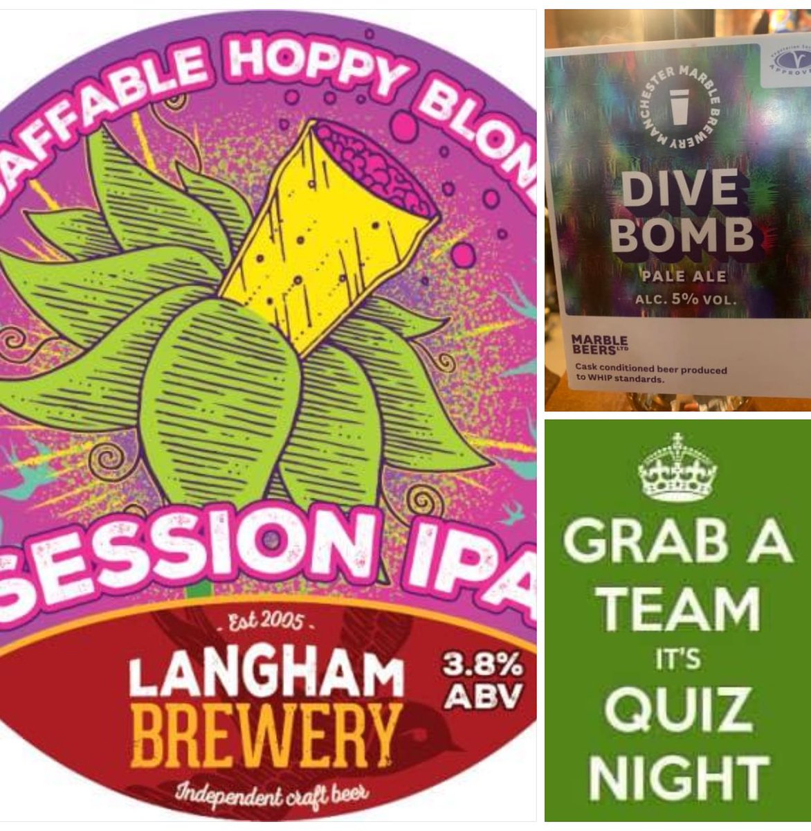 Two more fresh casks on for quiz night tonight from @LanghamBrewery and @marblebrewers 😊 Dive Bomb is crafted with Crystal malts, Mosaic, and Centennial hops, it’s a flavour journey that hits all the right notes. Discover the harmony of hops in every sip