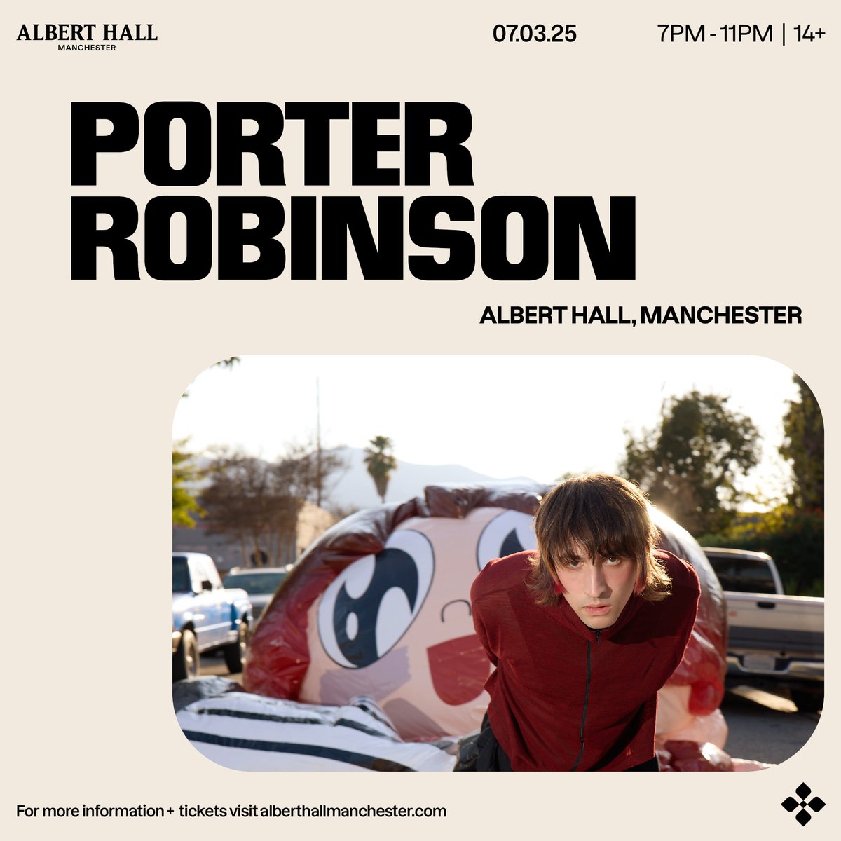 JUST ANNOUNCED: On the 7th of March, @porterrobinson is landing on our stage, following the release of his new album 'SMILE! :D', which is the beginning of a brand new pop era for the Grammy-nominated artist! Tickets on sale on Friday 3rd of May at 10am: tinyurl.com/46hr34j9