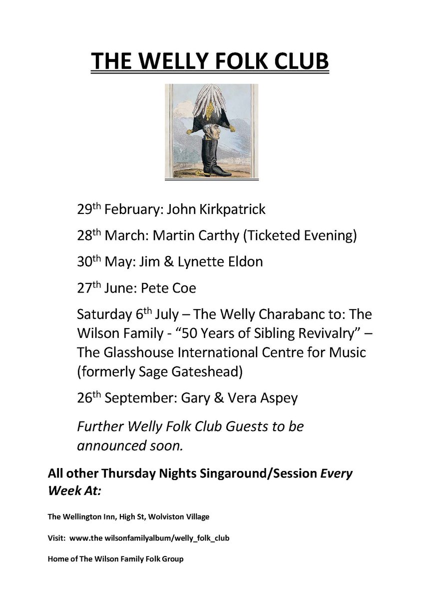 Every Thursday is a Singaround/Session at THE WELLY FOLK CLUB. Unless it is a month when we ask a 'Folk Legend' (!😎!) along as our Guest. We kick off tonight's SINGAROUND/SESSION at 8.30pm and all are Welly welcome! For all sings Wilson Family/The Welly: thewilsonfamilyalbum.co.uk