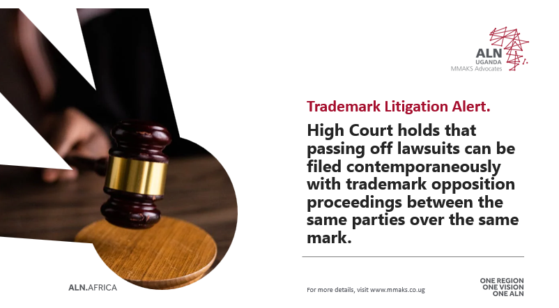 MMAKS_Advocates's tweet photo. 𝐔𝐆𝐀𝐍𝐃𝐀 𝐓𝐑𝐀𝐃𝐄𝐌𝐀𝐑𝐊 𝐋𝐈𝐓𝐈𝐆𝐀𝐓𝐈𝐎𝐍 𝐀𝐋𝐄𝐑𝐓

The High Court of Uganda holds that passing off lawsuits can be filed contemporaneously with trademark opposition proceedings between the same parties over the same mark.

Download article >> https://t.co/Fzn0mI0JVL https://t.co/rDBrXQjAmg