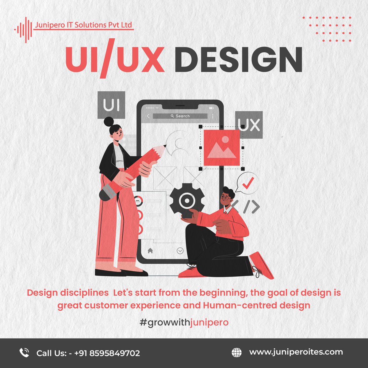 Design disciplines Let's start from the beginning, the goal of design is great customer experience and Human-centred design.
-
-
-
#growwithjunipero #uiux #ui #uidesign #ux #uxdesign #webdesign #design #userinterface #appdesign #uiuxdesign