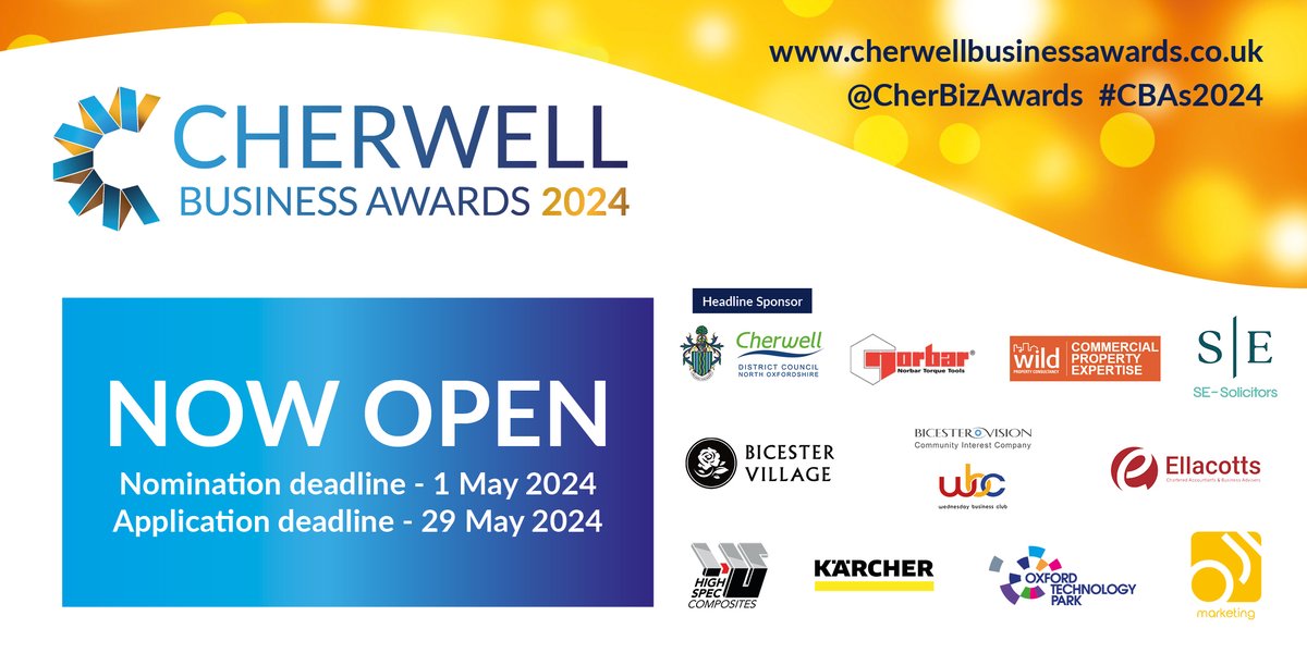 Only 6 days to go until the #CBAs2024 nomination deadline. Do you know a business, business person or charity in the Cherwell District who are achieving amazing things? Take the time to nominate them for the #CBAs2024 ⬇️ cherwellbusinessawards.co.uk/award