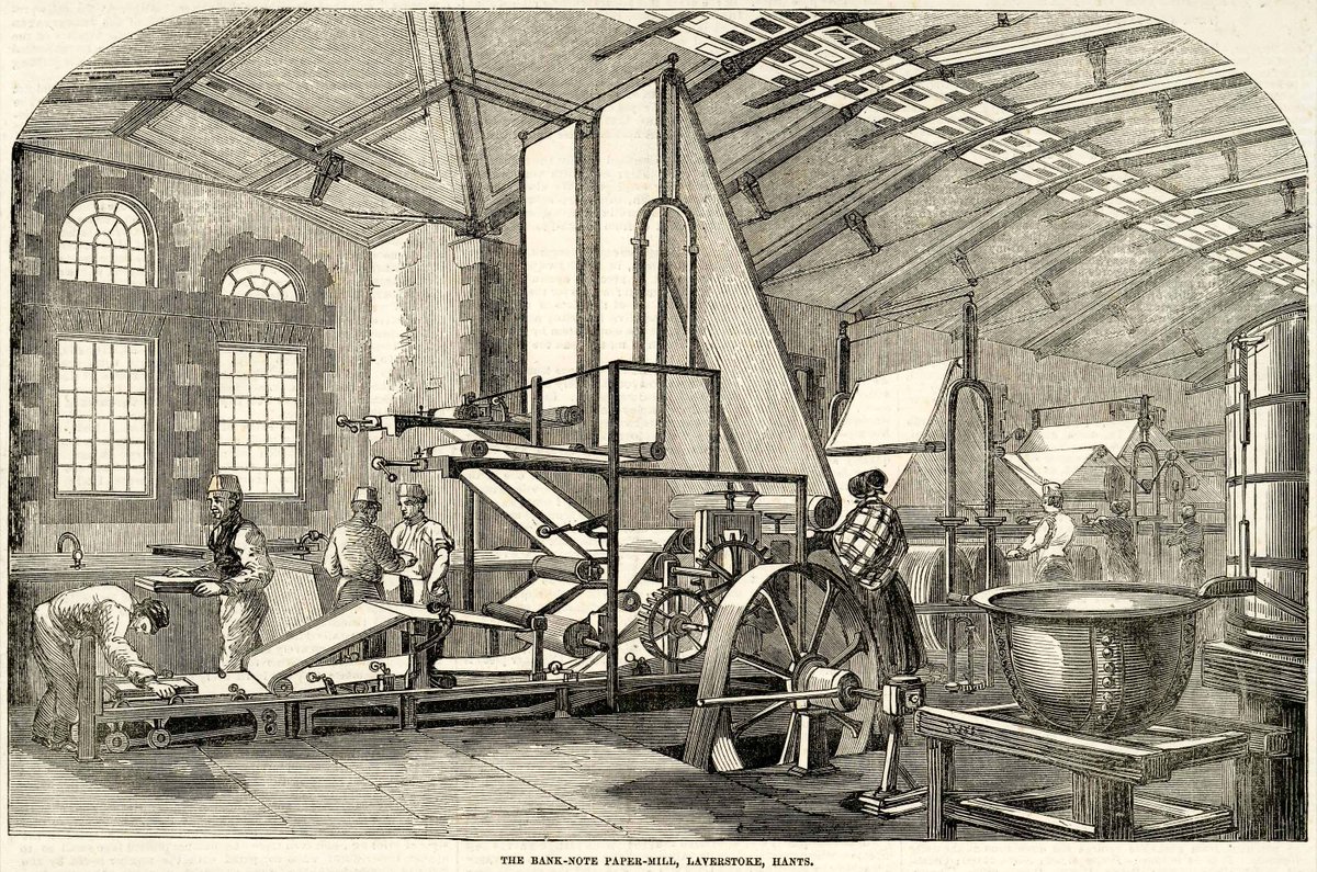 Have you ever thought about the industry that goes into making a banknote? This engraving was published in 1854 and shows the Laverstoke Mill in Hampshire. The mill produced unique water-marked paper used by the Bank of England for banknotes.

#OnlineArtExchange @artukdotorg