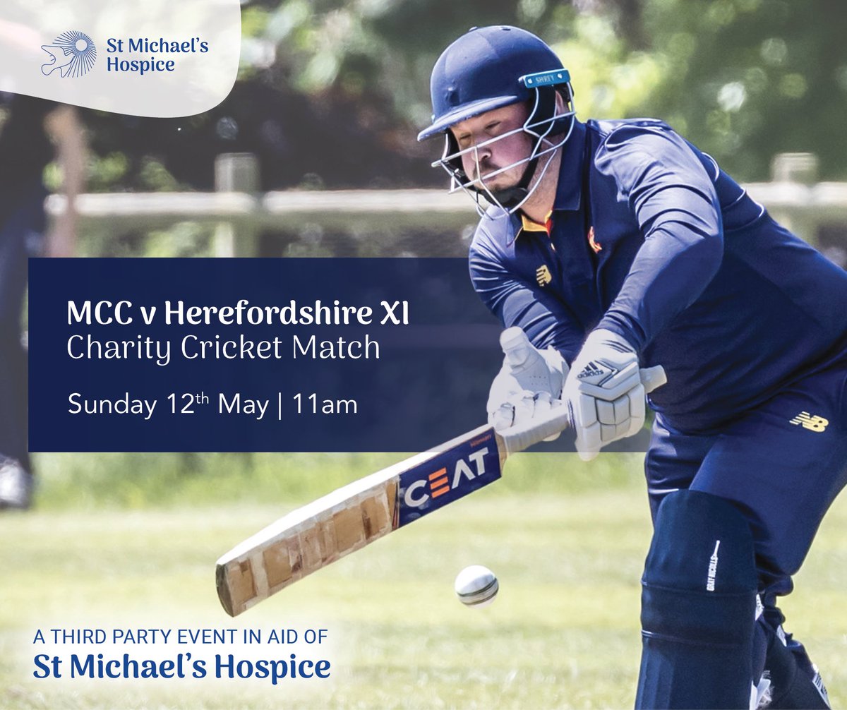 🏏 Don't miss the thrilling showdown between MCC and Herefordshire Cricket XI in support of St Michael’s Hospice! 🌟 Join us for this remarkable event where outstanding cricket meets scenic beauty, all for a worthy cause. Find out more: bit.ly/SMH_MCC_Cricket