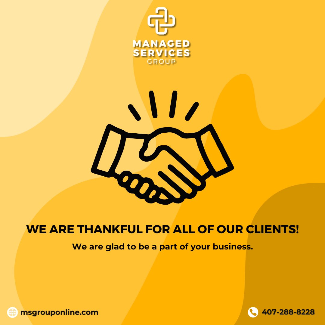 Thank you to our clients who trust us and are willing to entrust their business in our hands. We take what we do seriously and aim to offer nothing but the best! Let's continue this year with a stride towards progress!

#ManagedServicesGroup #ManagedIT #ThankfulThursday