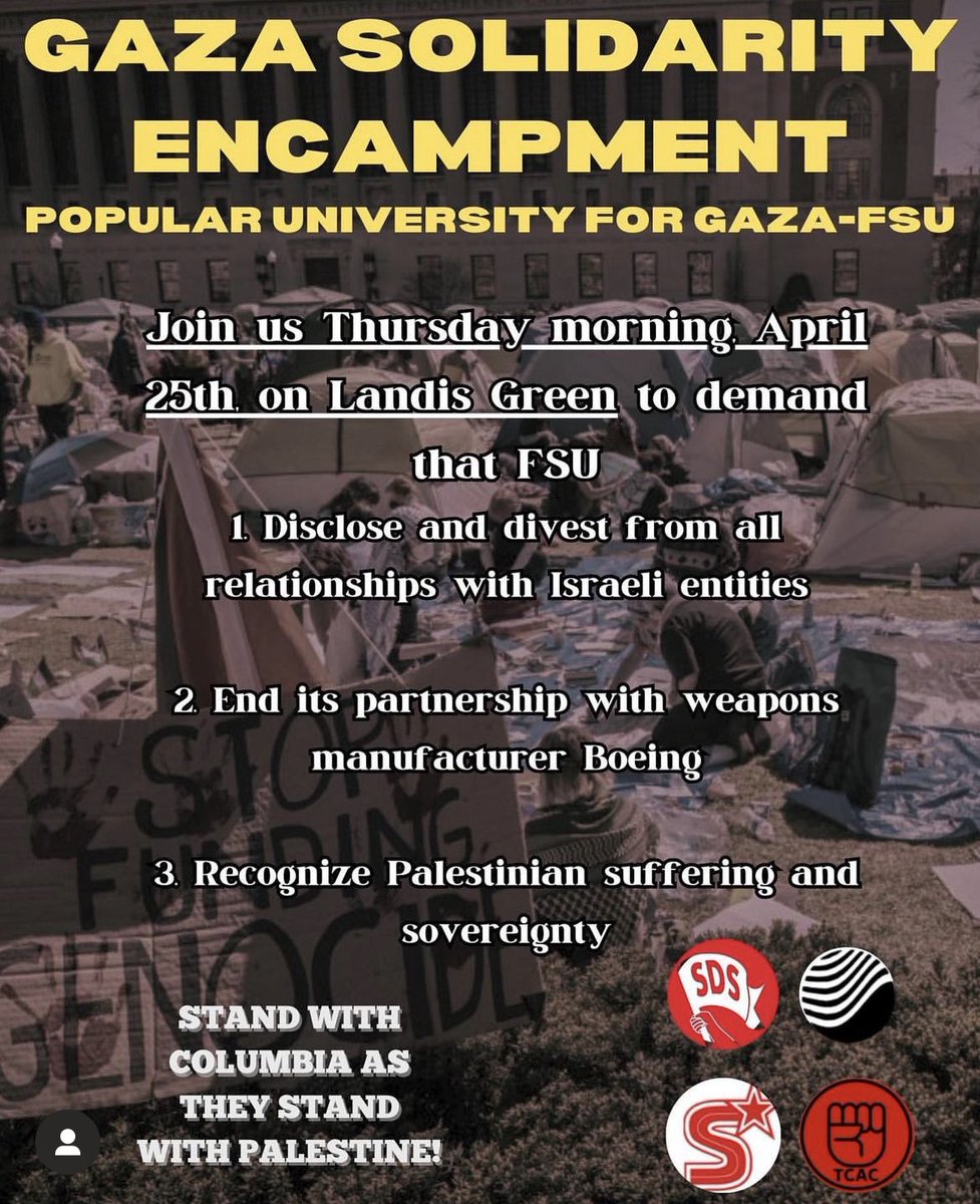 ATTENTION: Students, Faculty, and Community members. Come join our encampment for Palestine happening NOW at Landis Green!!!!!