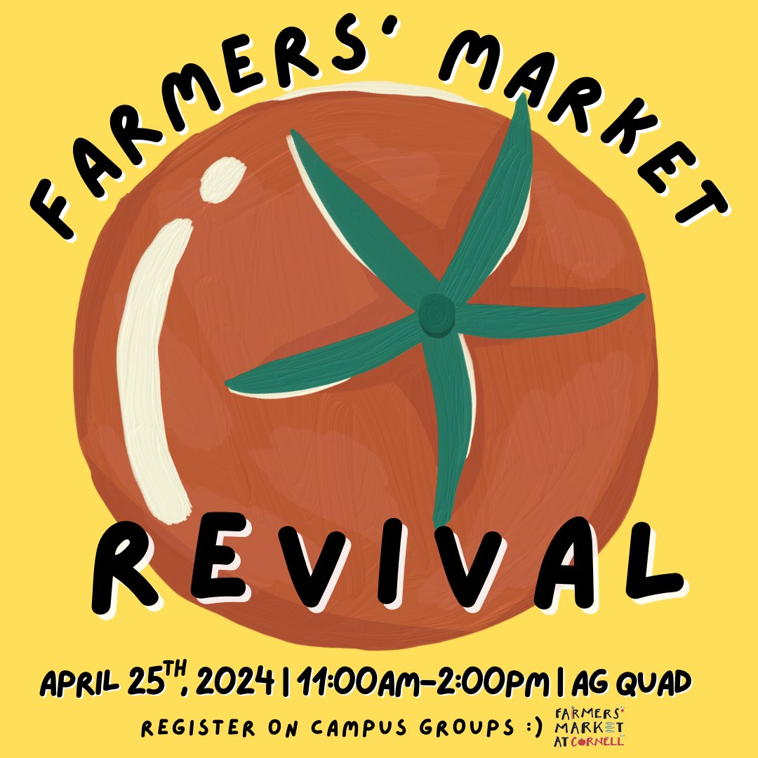 Today from 11 a.m. to 2 p.m.: Farmers' Market at Cornell is back for the first time in four years featuring a variety of local vendors selling hot entrées, fresh produce, house plants, and more. Register on CampusGroups: cornell.campusgroups.com/FMatC/rsvp_boo…
