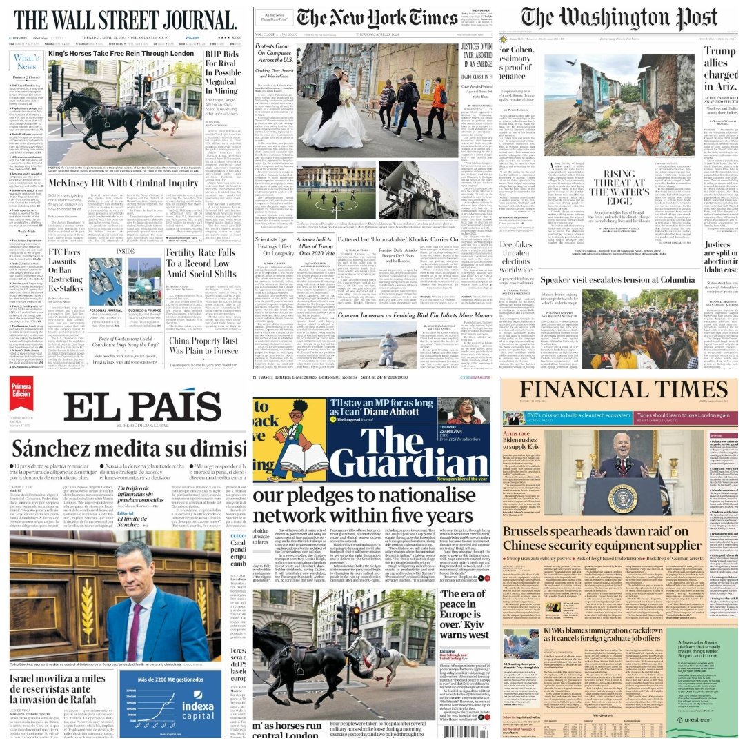 Periódicos en el mundo... #TheWallstreetJournal #Thenewyorktimes #Thewashingtonpost #TheGuardian #ElPaís #Financialtimes #news #newspaper #april25