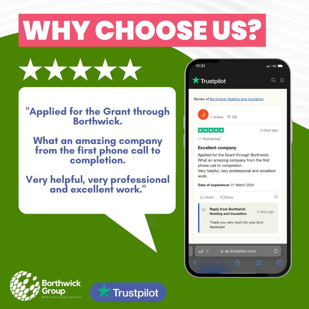 💬 'What an amazing company from the first phone call to completion' 🤩

We love reading great customer reviews, thank you for choosing Borthwick Group ☀️

#CustomerFeedback #HappyCustomers #TrustpilotReview #5stars