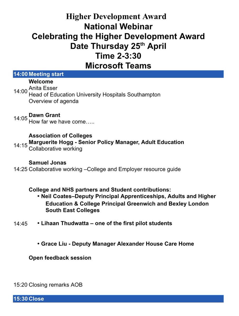 Really looking forward to this afternoons HDA meeting. Celebrating how far the programme has come & the fantastic work across the county making it happen. @anita_esser @MargueriteHogg @NHSEmployers @rgriffinskill @HASOEngland @NHSE_WTE @LSEColleges @Andrea_Morgan2 @MandyKer62