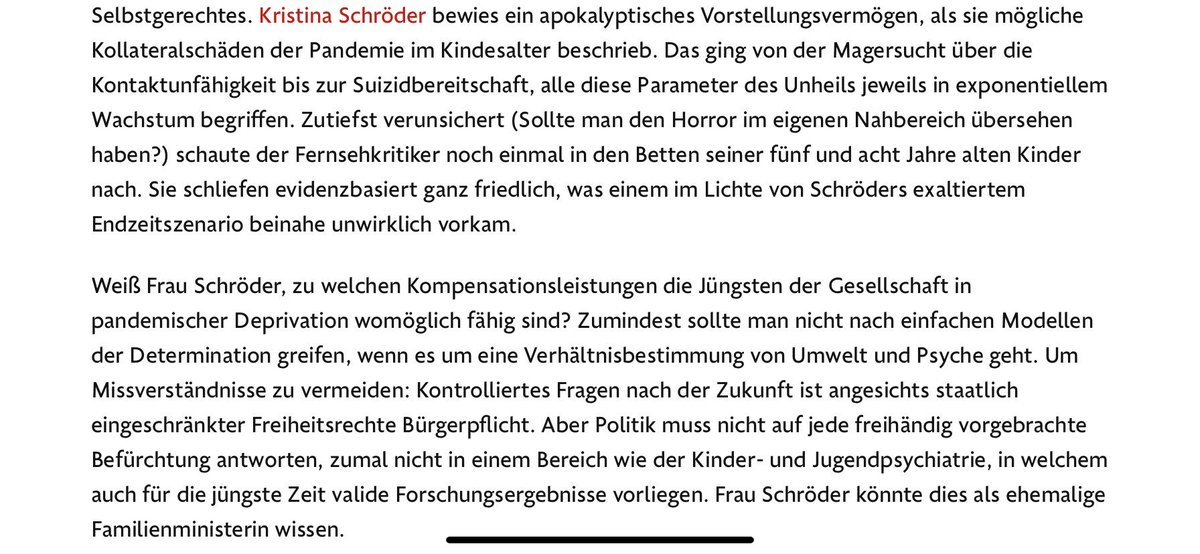 Nachdem ich im Februar 2021 bei ⁦@maybritillner⁩ Illner auf die drohenden psychischen Folgen des Dower-Lockdowns für Kinder und Jugendliche hinwies, schrieb Christian Geyer in der ⁦@faznet⁩ das hier.