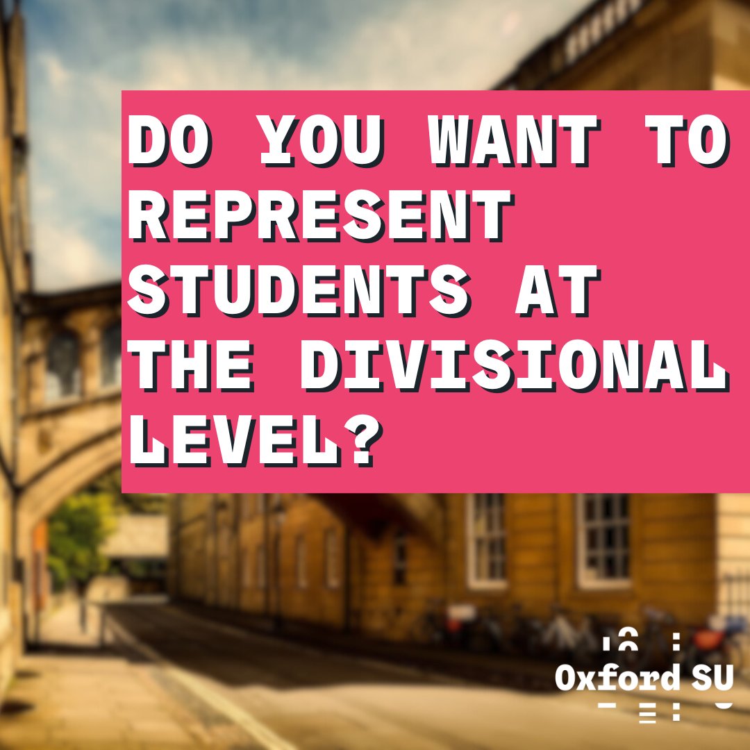 Are you passionate about academic matters and education policies? Do you possess skills to engage your fellow students and communicate feedback? Apply to be a divisional representative at your division!

Applications are open now! Apply here: oxfordsu.org/representation…