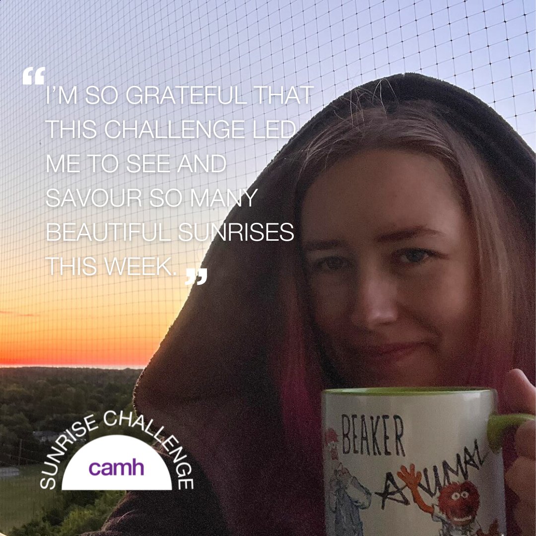 For past participant Tori, the #CAMHSunriseChallenge brings up feelings of gratitude. Register today at ow.ly/qSyU50Rmctm #CAMHSunriseChallenge2024 #CAMHSunriseChallenge #NoOneLeftBehind Sunrise Moment: @iamtorricus