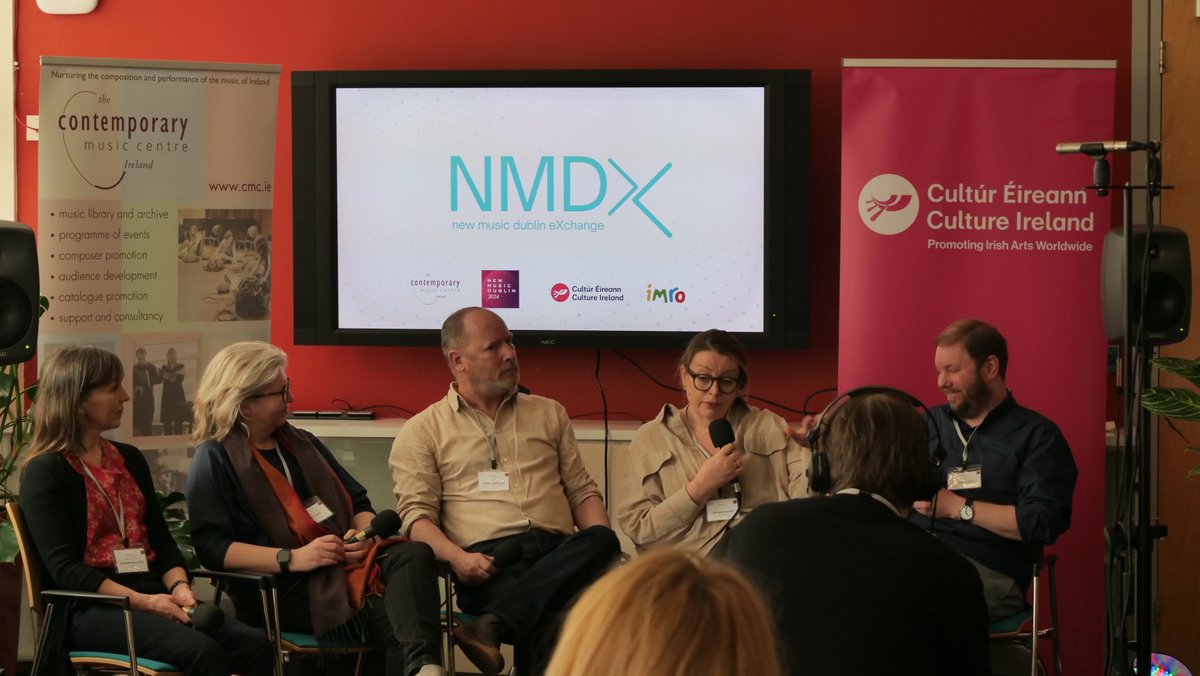 This morning at #NMDX - National Delegates from festivals & venues shared valuable insights into programming & curation in a panel chat chaired by CMC composer @seanlclancy Huge 🙏 🙏 to @olgabarry, @belindaquirke, Fergal Dowling & Sharon Rollston #NewMusicDublineXchange