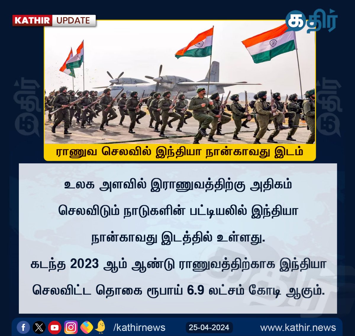 ராணுவ செலவில் இந்தியா நான்காவது இடம்