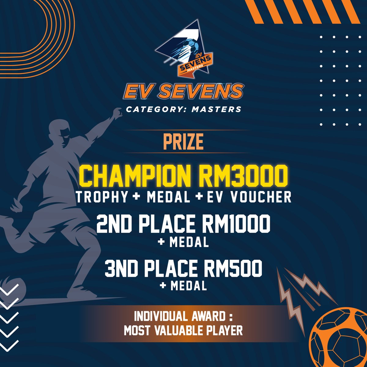 evarenadotco's tweet photo. ⚽ Calling all seasoned pros! 🏆 

EV Sevens Category: Masters (40 years and above) at EV Arena Elmina. Compete for RM4,500 prize pool. It's your chance to shine again! Ready to show off your skills? Register now.

#EVArena #forEVeryone https://t.co/15w59Pv5L2