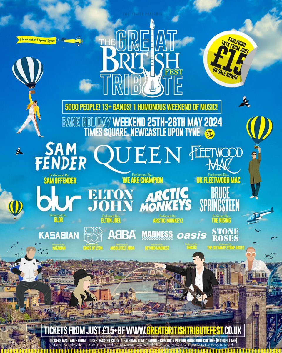 ONE MONTH TO GO! The biggest and most dedicated tribute festival in the north returns to Newcastle for 2 incredible days of music from 25th-26th May! 📍 The Great British Tribute Fest  🗓️ 25th & 26th May 🗺️ Times Square  Tickets here >> greatbritishtributefest.co.uk